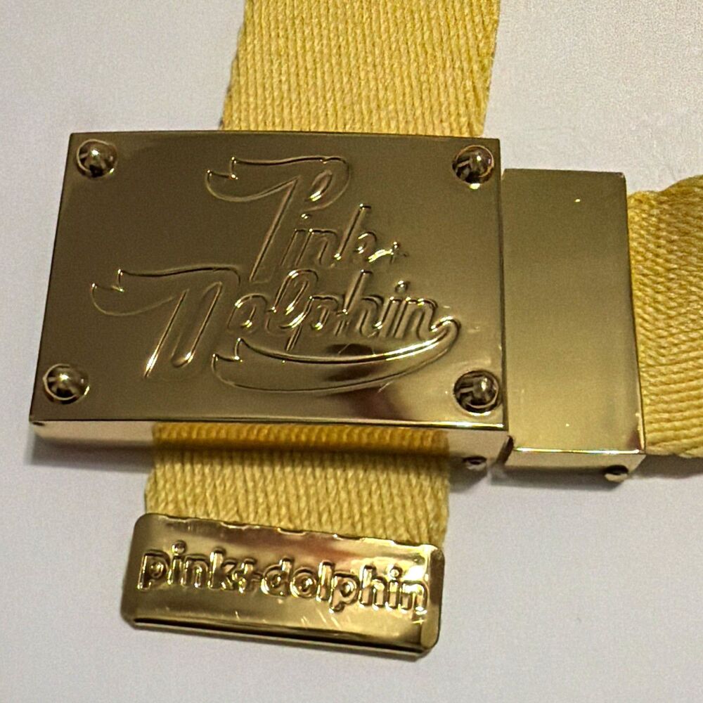 Pink Dolphin Yellow Men’s One Size Adjustable Webbed Speed boat Belt Logo Buckle
